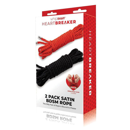 WhipSmart Heartbreaker Satin BDSM Ropes Black & Red 2 Pack - Cuffs And Restraints