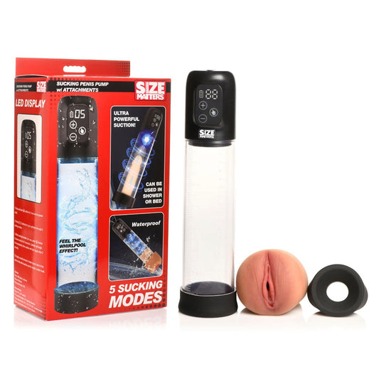 XR Brands Size Matters Sucking and Rechargeable Mens Penis Pump Clear - Penis Pumps And Stretchers