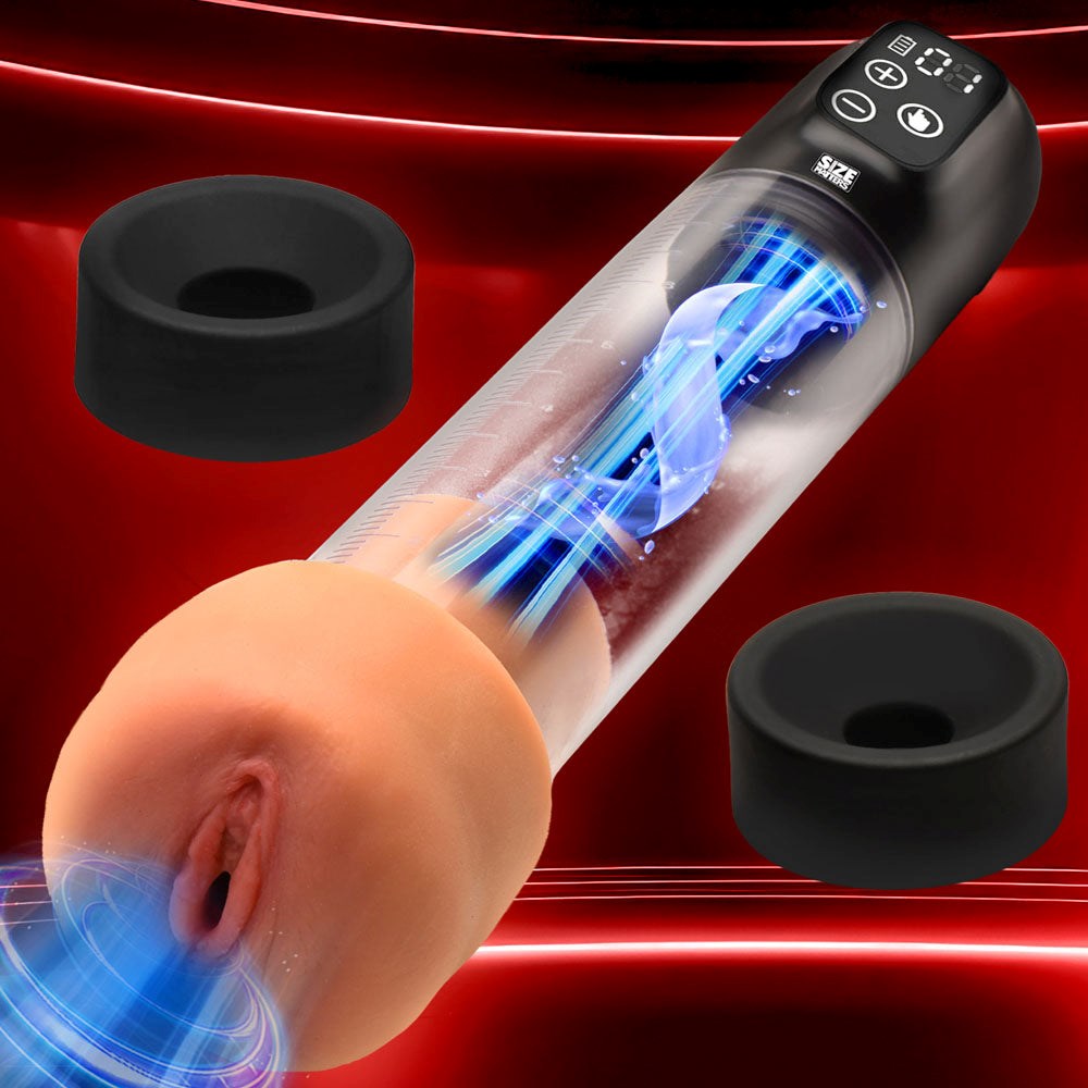 XR Brands Size Matters Sucking and Rechargeable Mens Penis Pump Clear - - Penis Pumps And Stretchers