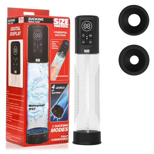 XR Brands Size Matters Sucking and USB Rechargeable Penis Pump Clear - Penis Pumps And Stretchers