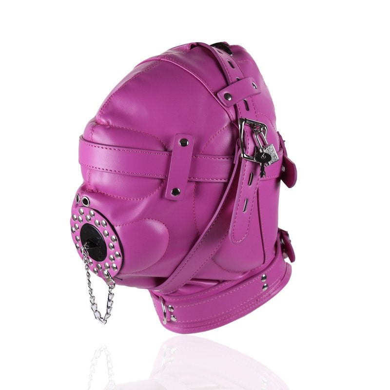 BDStyle Sensory Deprivation Hood with Open Mouth Gag Rose - - Bondage Hoods