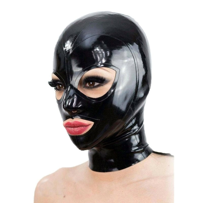 BDStyle Latex Hood Open Eyes And Mouth Black - - Bondage Hoods