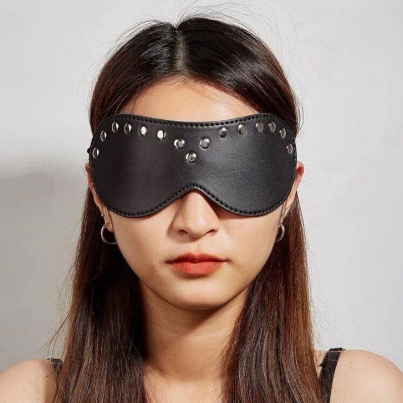 BDStyle Leather Blindfold Silver Stud - - Blindfolds And Masks