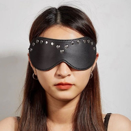 BDStyle Leather Blindfold Silver Stud - Blindfolds And Masks