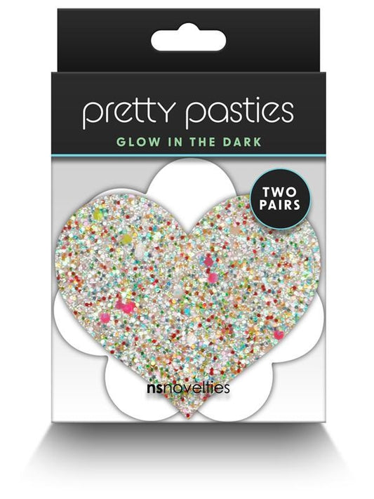 NS Novelties Pretty Pasties Heart and Flower Glow Nipple Cover 2 Pairs - Breast and Nipple Toys