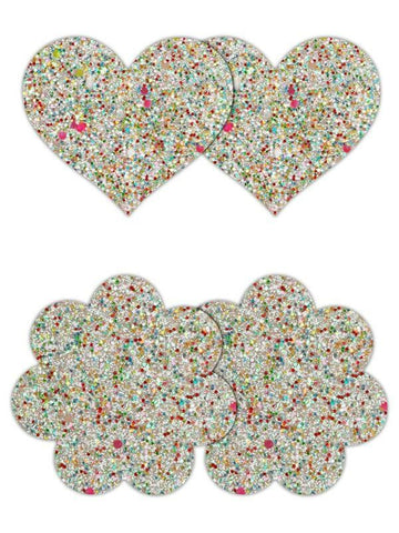 NS Novelties Pretty Pasties Heart and Flower Glow Nipple Cover 2 Pairs - Breast and Nipple Toys