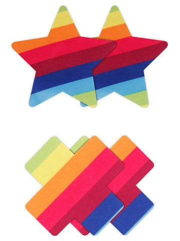 NS Novelties Pretty Pasties Pride Cross and Star Rainbow Nipple Cover 2 Pairs - Breast and Nipple Toys