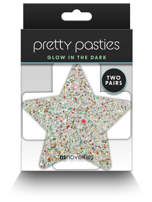 NS Novelties Pretty Pasties Star and Cross Glow Nipple Cover 2 Pairs - Breast and Nipple Toys