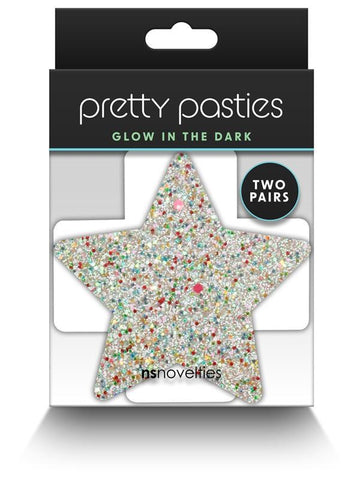NS Novelties Pretty Pasties Star and Cross Glow Nipple Cover 2 Pairs - Breast and Nipple Toys