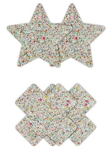 NS Novelties Pretty Pasties Star and Cross Glow Nipple Cover 2 Pairs - Breast and Nipple Toys