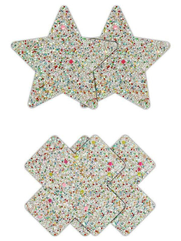 NS Novelties Pretty Pasties Star and Cross Glow Nipple Cover 2 Pairs - Breast and Nipple Toys