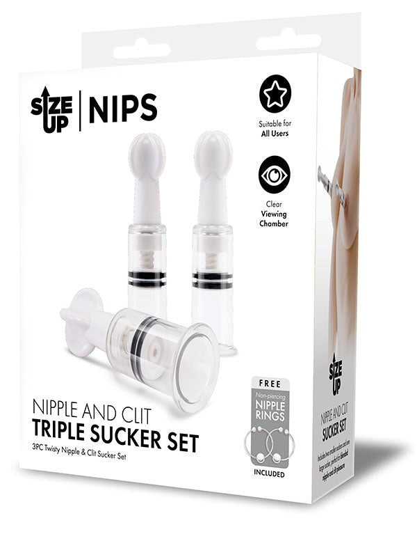 Xgen Products Size Up Nips Nipple and Clit Triple Sucker Set - Clit Ticklers and Pulsators