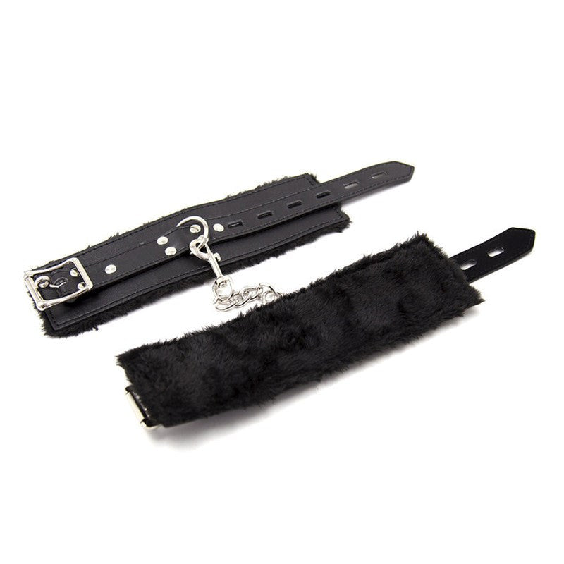 BDStyle Black Premium Fur Lined Bracelet Wrist Cuff Black - - Cuffs And Restraints