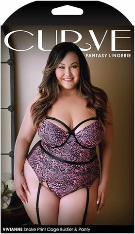 Fantasy Lingerie CURVE VIVIANNE Snake Print Bustier & Panty 1X/2X - Bustiers and Corsets