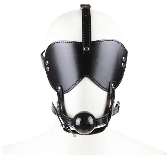 Head Harness Blindfold & Ball Gag Heavy - Bondage Gags and Bits