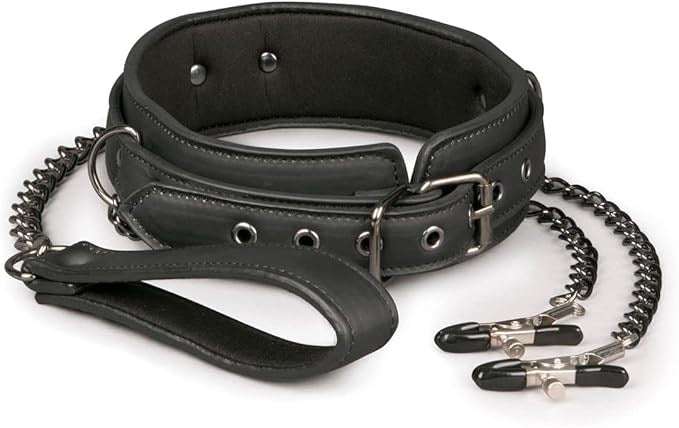 Easy Toys Fetish Collection Bondage Collar With Nipple Chains - - Collars and Leads