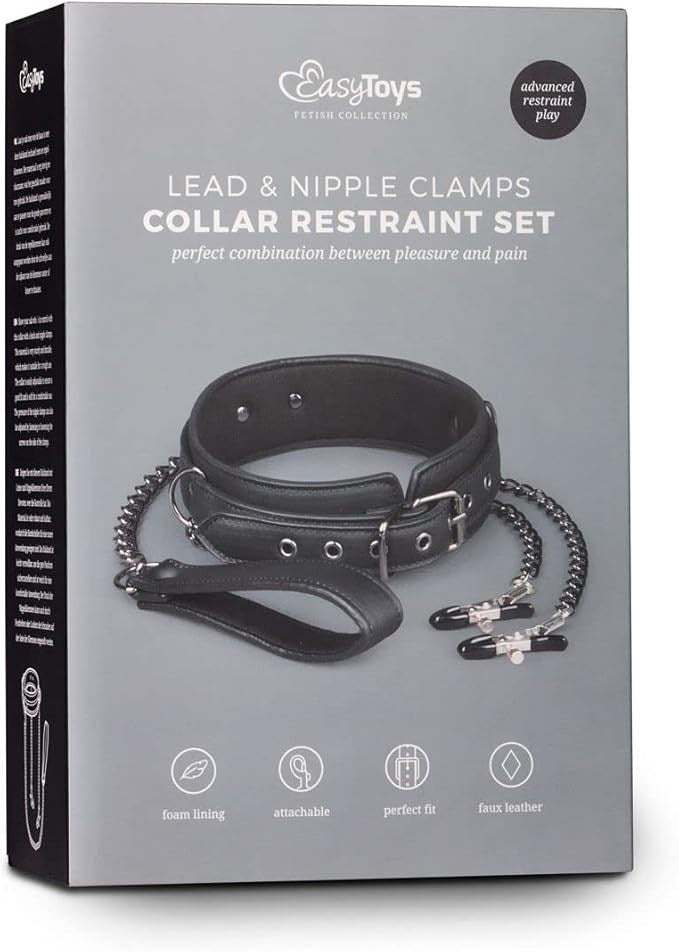 Easy Toys Fetish Collection Bondage Collar With Nipple Chains - - Collars and Leads