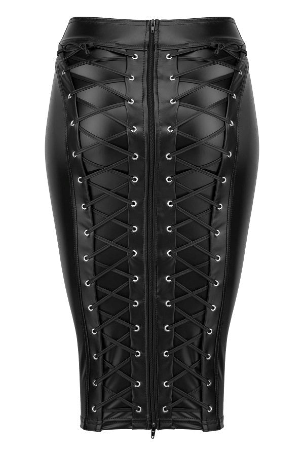 Noir Handmade Power Wetlook Pencil Skirt With Long Zipper - - Her Fetish