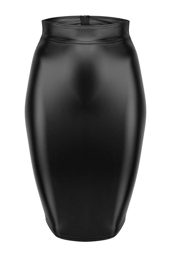 Noir Handmade Power Wetlook Pencil Skirt With Long Zipper - - Her Fetish