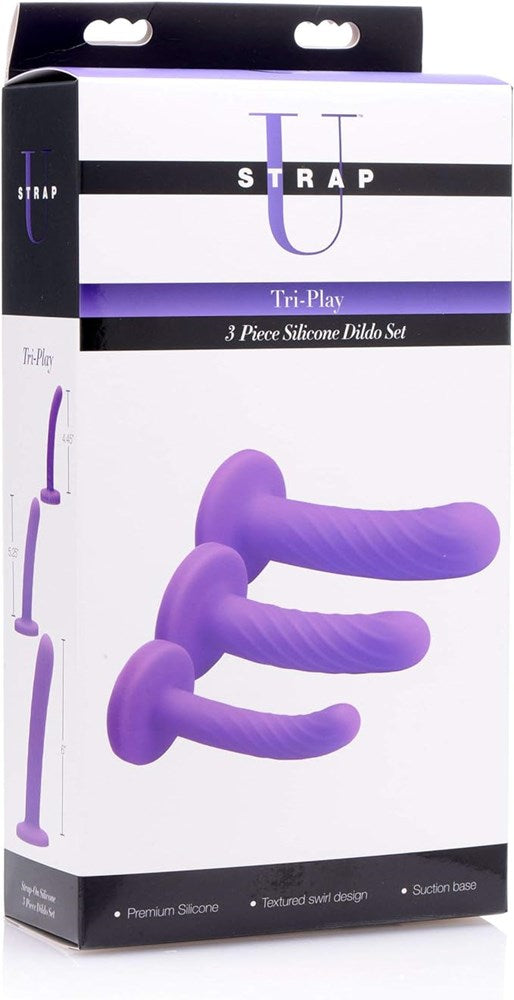 Strap U Tri Play Silicone Dildo Set 3 Piece - - Realistic Dildos