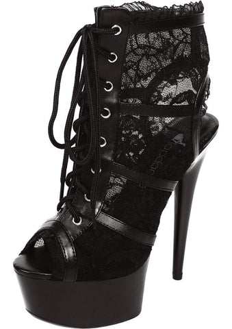 Lapdance Black Lace Open Toe Platform Ankle Bootie With 6 inch Heel - Fancy Dress Ups