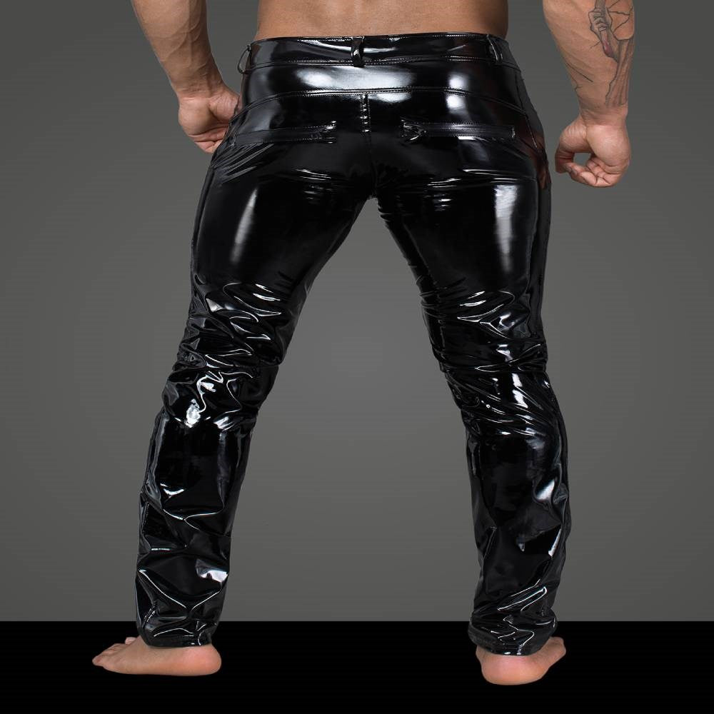 Noir Handmade Mens Long Elastic PVC Pants - - His Fetish