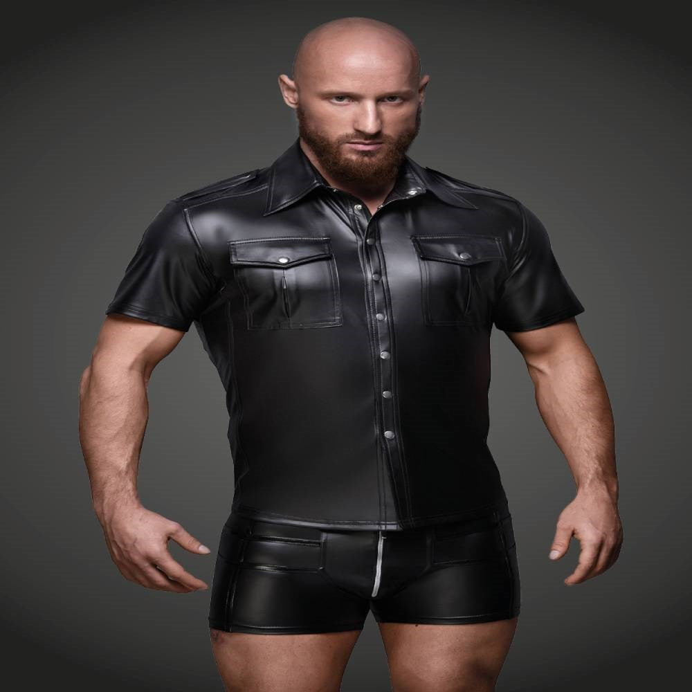 Noir Handmade Mens Sexy And Elegant Shirt With Front Pockets - - His Fetish