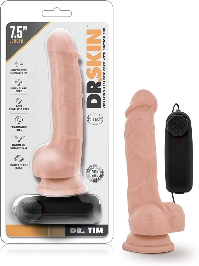 Dr Skin Dr Tim Vibrating Cock with Suction Cup Vanilla 7.5 Inch - - Vibrating Dildos