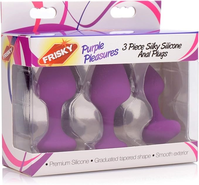 Frisky Purple Pleasures Silicone Anal Plugs 3 Piece - - Butt Plugs