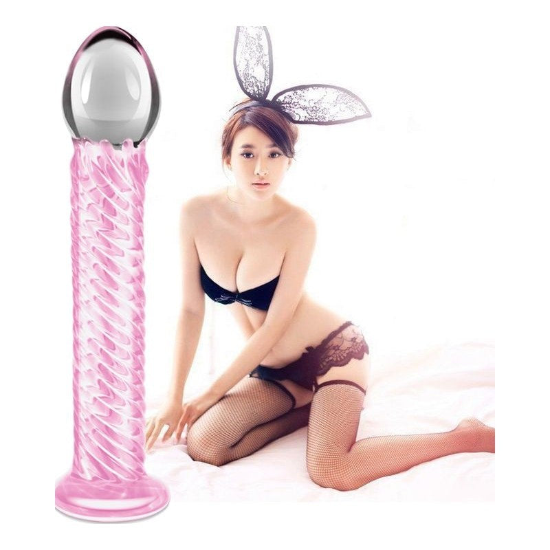 Lovetoy Glass Romance 7 Realistic Glass Dildo 7.5 Inch Pink - - Glass Sex Toys