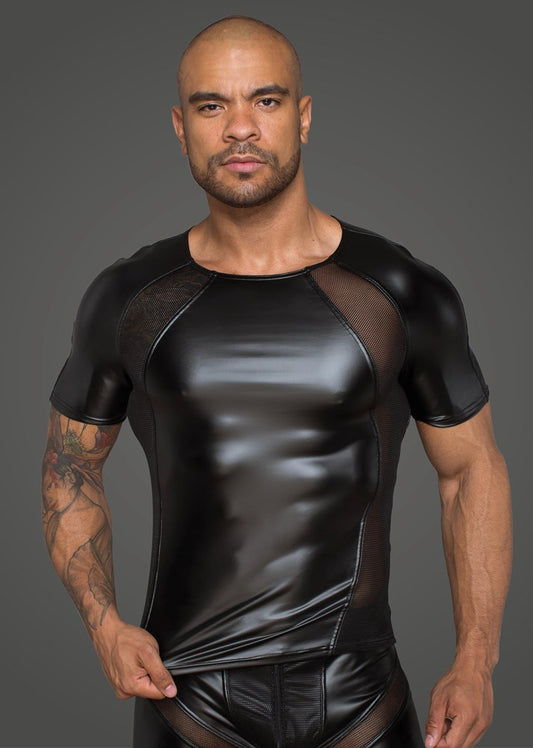 Noir Handmade Power Wetlook Men Tshirt With 3D Net - His Fetish