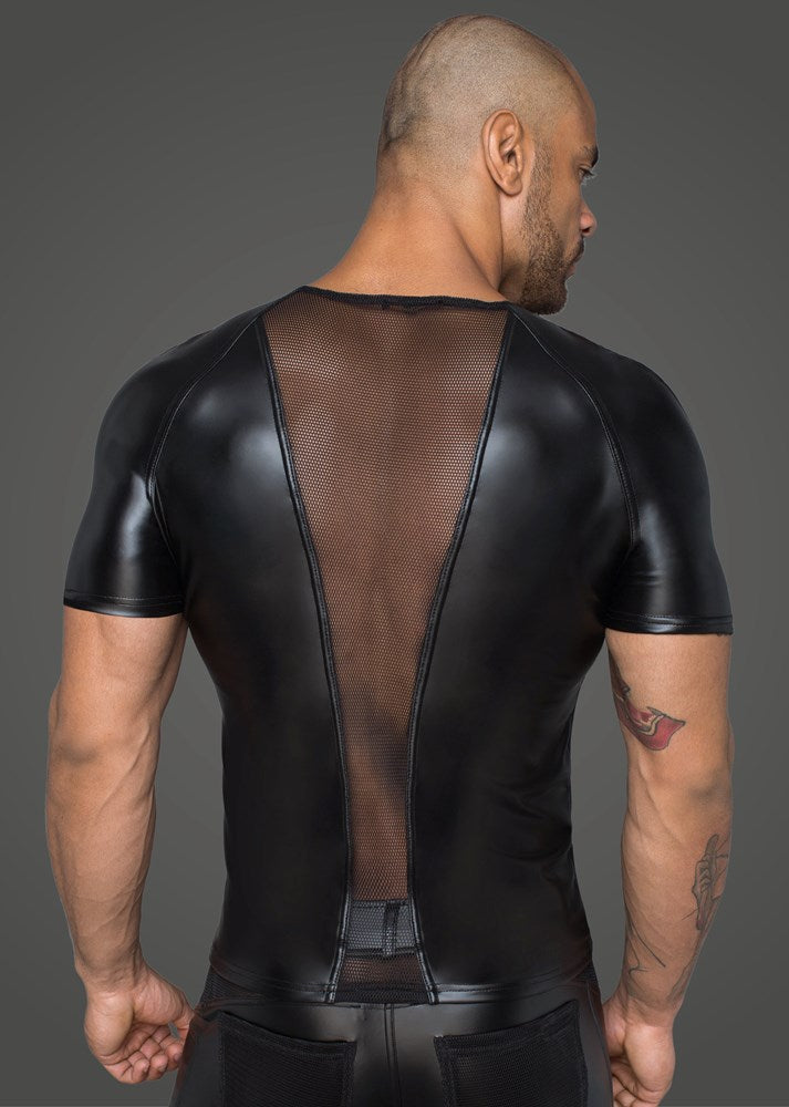 Noir Handmade Power Wetlook Men Tshirt With 3D Net - - His Fetish