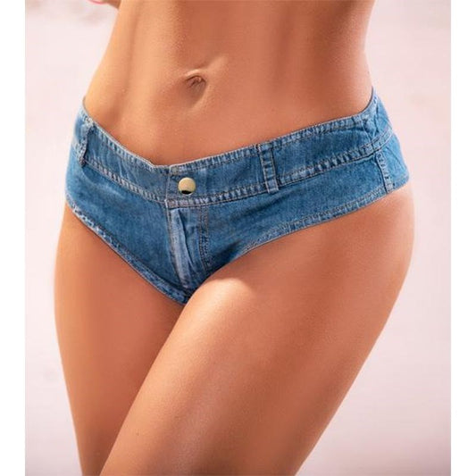 Mapale Womens Chambray Micro Mini Shorts Blue - G-Strings, Panties and Shorts
