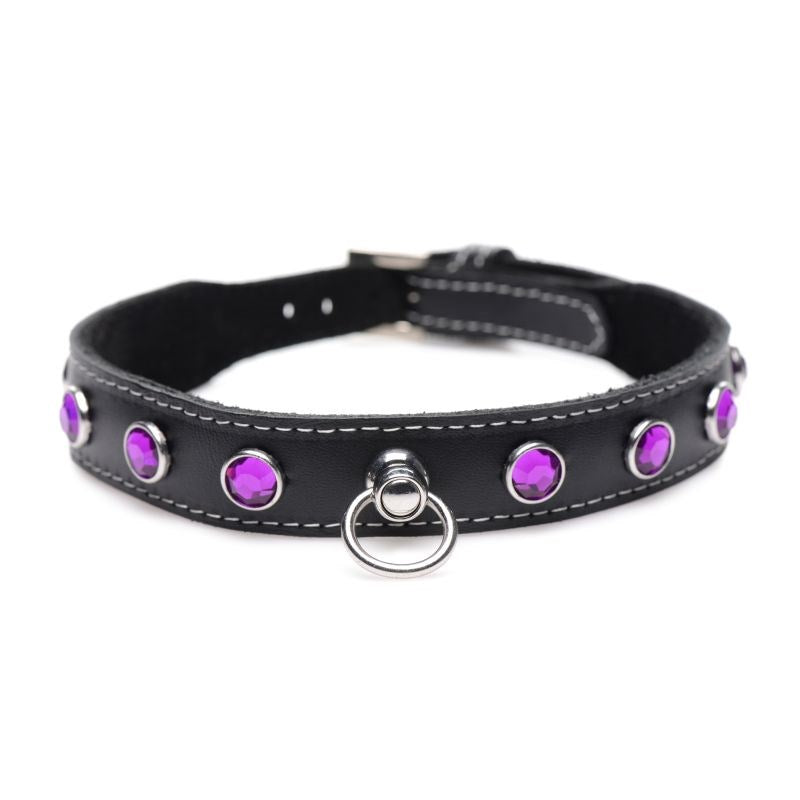 Master Series Bling Vixen Leather Choker Collar With Rhinestones - - Collars and Leads