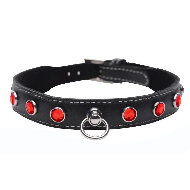 Master Series Bling Vixen Leather Choker Collar With Rhinestones - - Collars and Leads