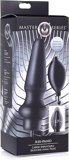 Master Series Ass Pand Large Inflatable Silicone Butt Plug Black - - Butt Plugs