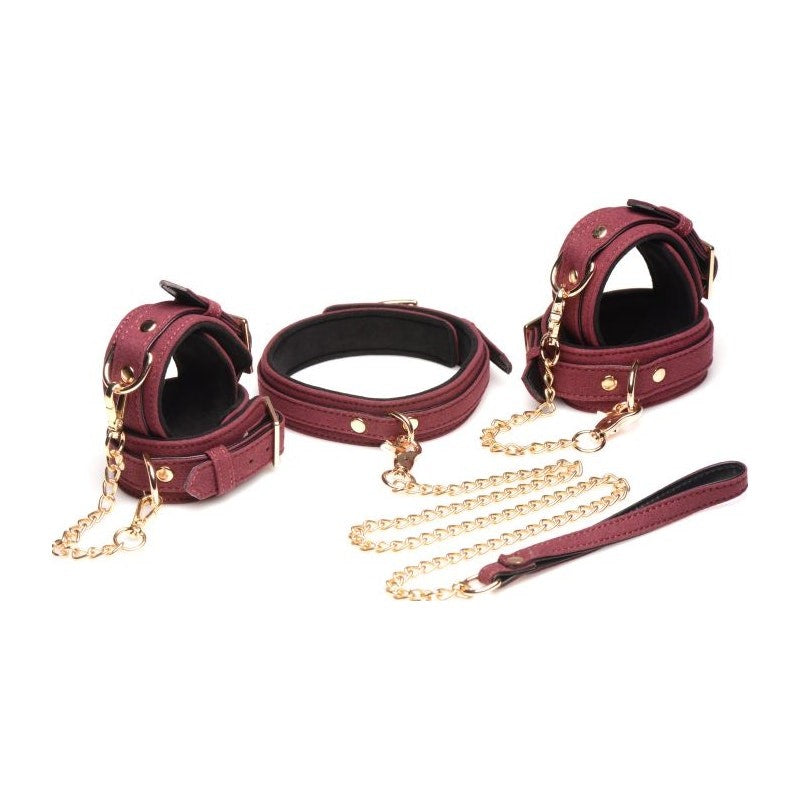 Master Series Velvet Bondage Set 6 Piece Burgundy - - Bondage Kits