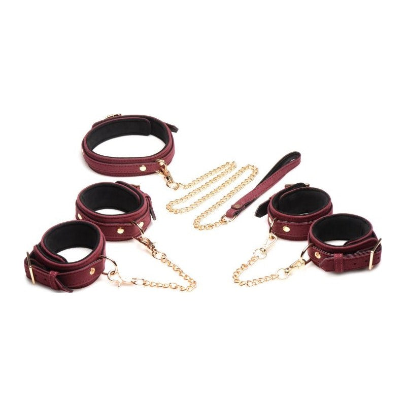 Master Series Velvet Bondage Set 6 Piece Burgundy - - Bondage Kits