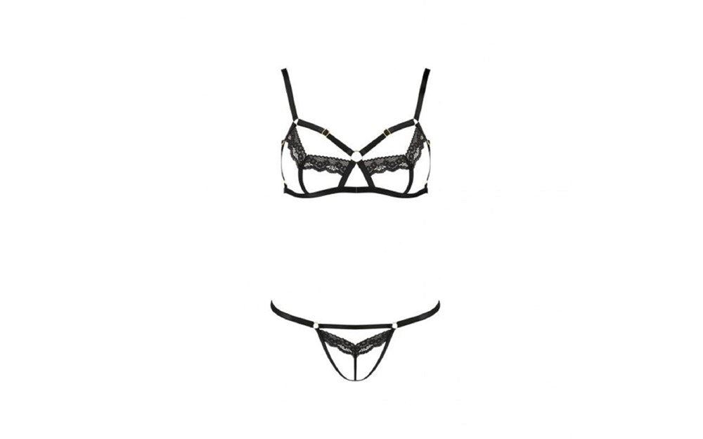 Passion Lingerie Solon Bra & Panty Set 2 Piece Black - - Bras and Bra Sets