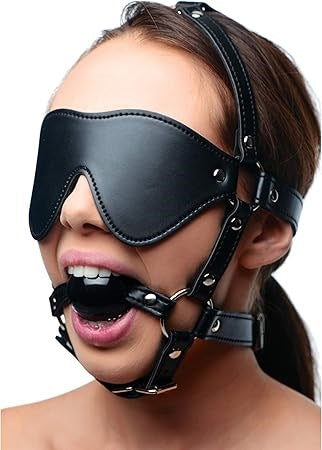 Strict Blindfold Harness With BDSM Play Ball Gag - - Bondage Gags and Bits