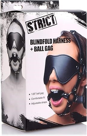 Strict Blindfold Harness With BDSM Play Ball Gag - - Bondage Gags and Bits