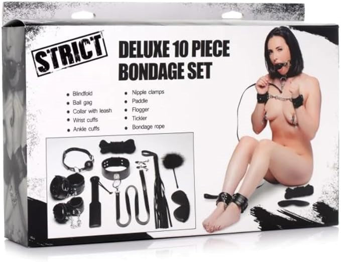 Strict Deluxe Bondage Set 10 Piece Black - - Bondage Kits