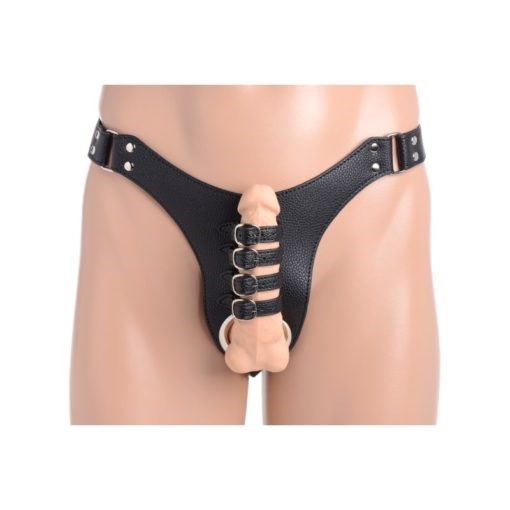 Strict Male Chastity Harness With Anal Plug Black - - Male Chastity