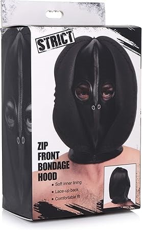 Strict Zip Front Bondage Hood Black - - Bondage Hoods