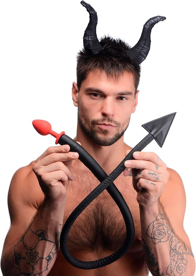 Tailz Devil Tail Anal Plug and Horn Set Black - - Butt Plugs