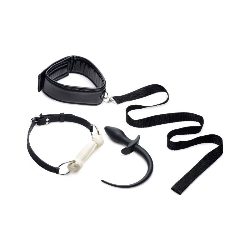 Tailz Puppy Play Set incl Gag Plug & Collar Black - - Bondage Kits