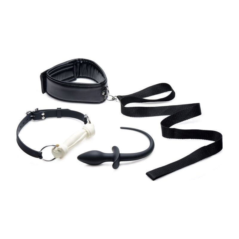 Tailz Puppy Play Set incl Gag Plug & Collar Black - - Bondage Kits