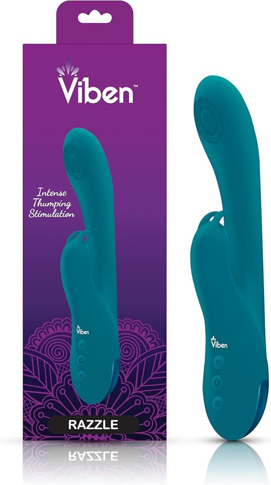 Viben Razzle Rechargeable Thumping Rabbit Massager Ocean - - Rabbit Vibrators