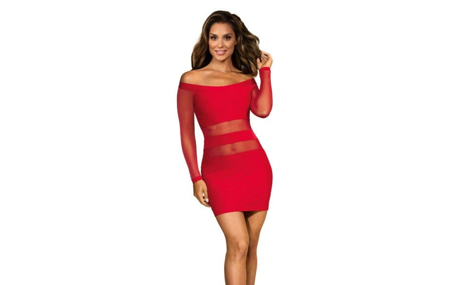 Axami Lingerie Off The Shoulder Mesh Panel Women Sexy Dress Red - - Skirts And Club Wear