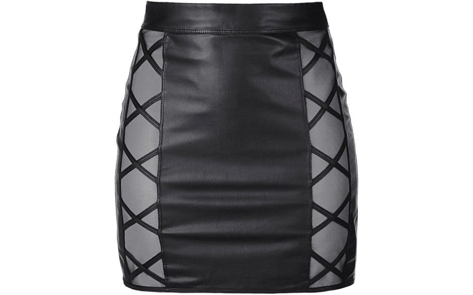 Axami Lingerie Stretch Wetlook Mesh Criss Cross Women Skirt Black - - Her Fetish